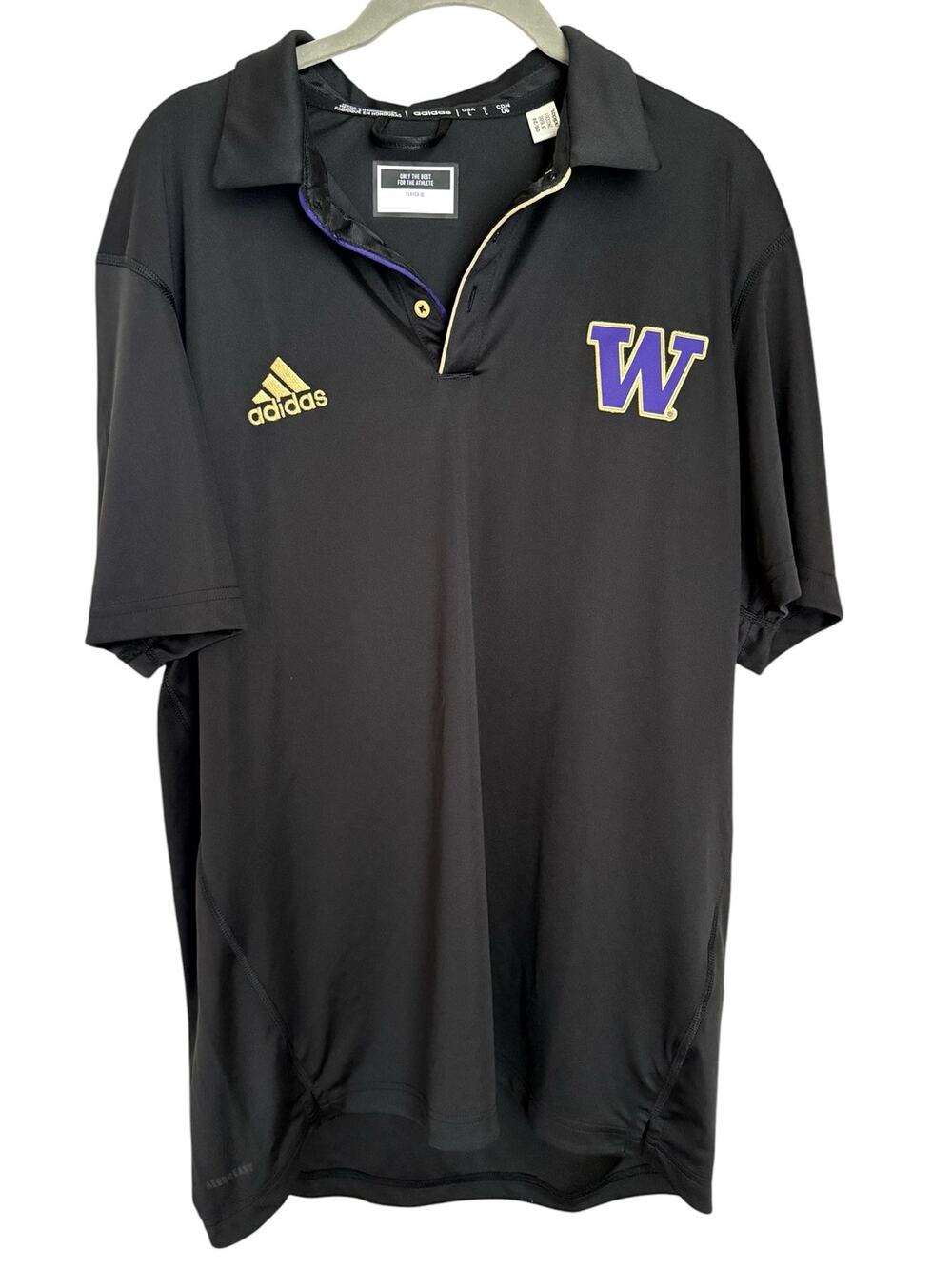 Adidas Washington Huskies Player ID Polo Black Purple Gold Size L Team Issue